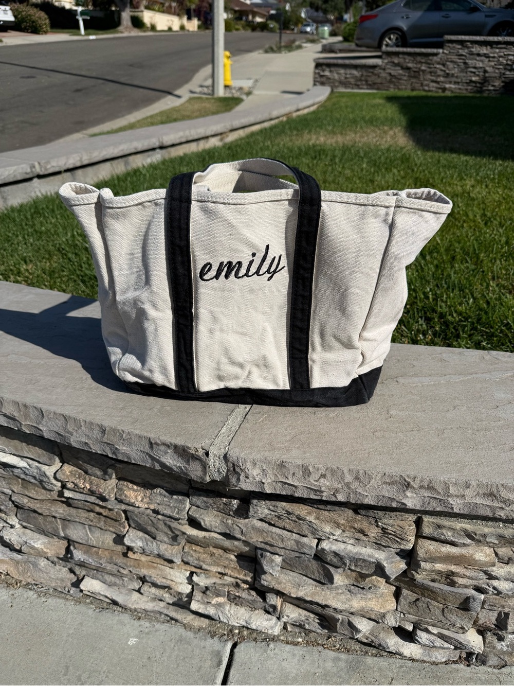 Personalized Emily Canvas Tote Bag in Cream with Black Trim
